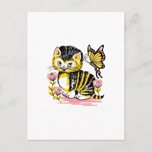 Carte Postale Papillon & Chaton (Devant)