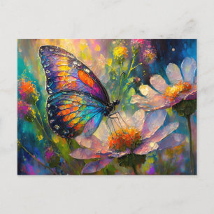 Carte Postale Papillon Coloré et Fleurs Sauvages au Lever du Sol