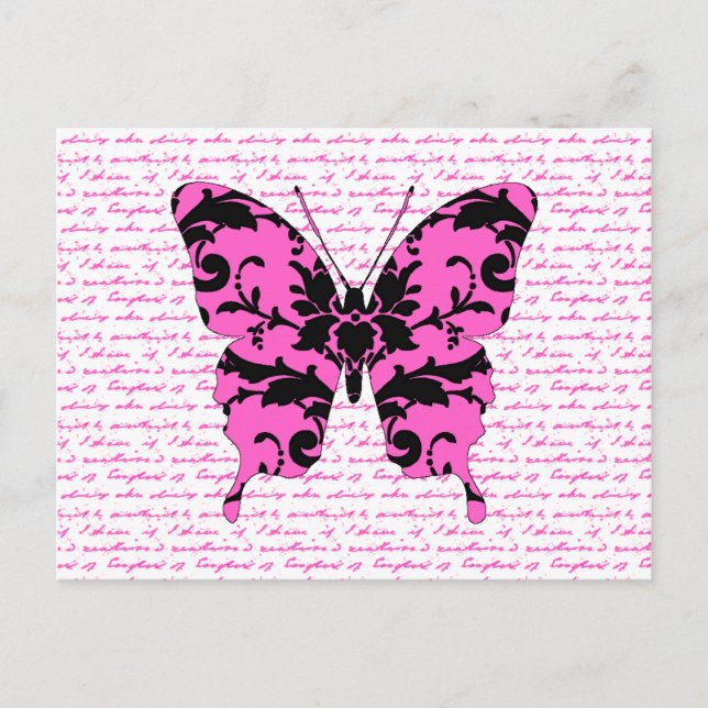 Carte Postale Papillon Damas rose Collage (Devant)