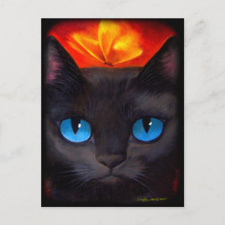 Carte Postale Papillon de chat noir Peinture Art - Multi
