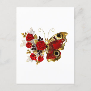 Carte Postale Papillon de fleurs rouges aux roses rouges