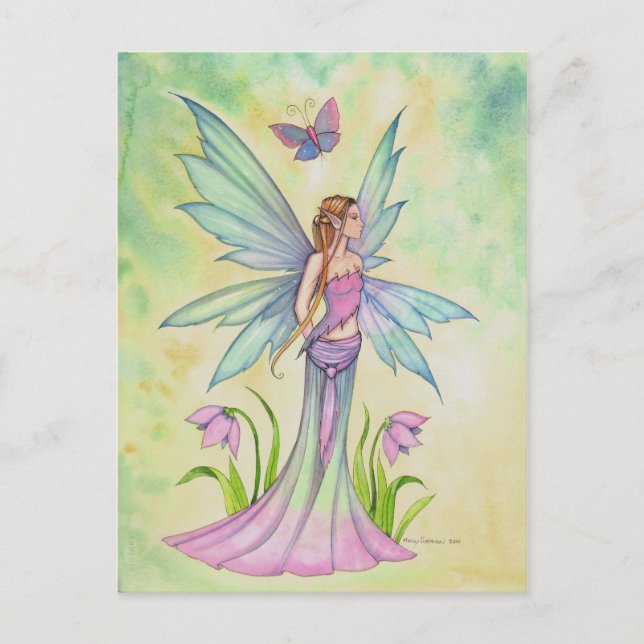 Carte Postale Papillon de printemps Fée Fantaisie Art (Devant)