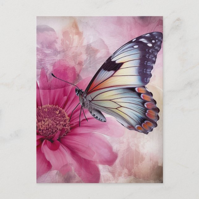 Carte Postale Papillon de rêve sur toile florale (Devant)