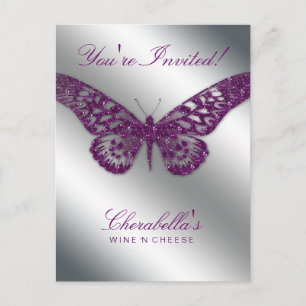 Carte postale Papillon de salon Invitation Argent