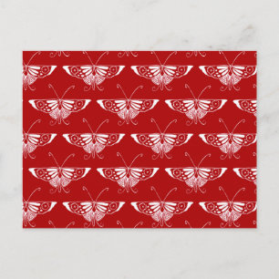 Carte Postale Papillon Déco stylisé - rouge foncé et blanc
