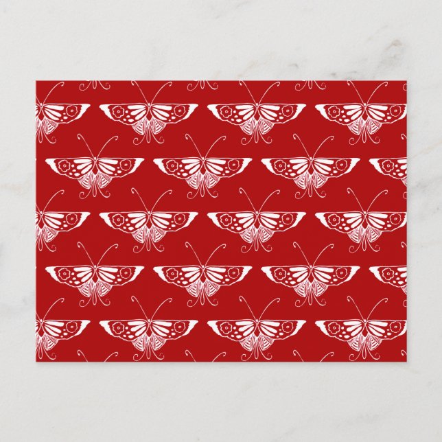 Carte Postale Papillon Déco stylisé - rouge foncé et blanc (Devant)