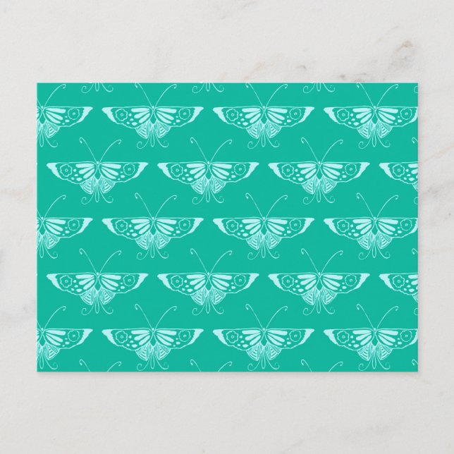 Carte Postale Papillon déco stylisé - turquoise et aqua (Devant)