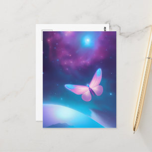 Carte Postale Papillon d'espace bleu et rose