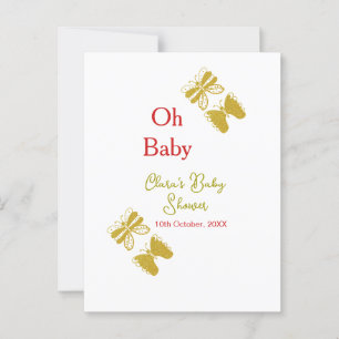 Carte Postale Papillon doré baby shower rouge oh bébé moderne