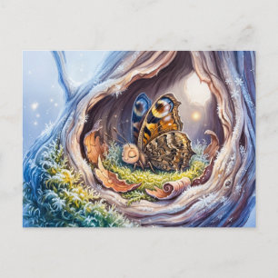 Carte Postale Papillon dormant dans le creux d'un arbre pendant 