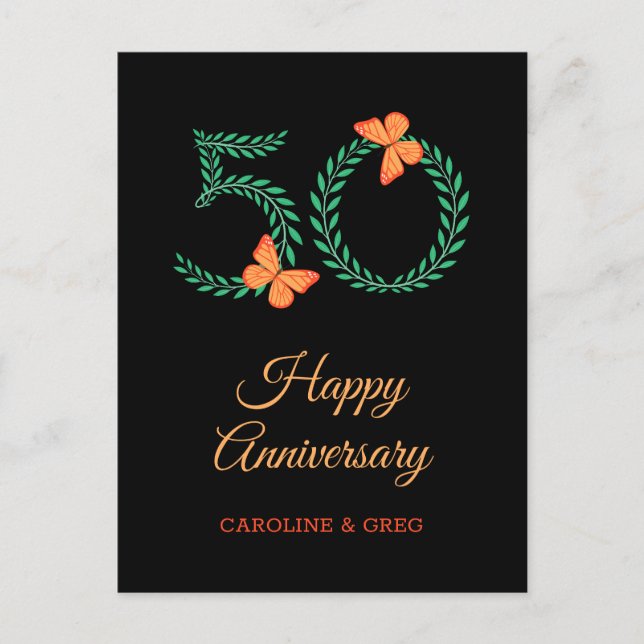 Carte postale papillon du 50e anniversaire du Mari (Devant)