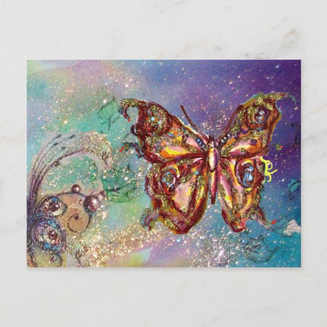 CARTE POSTALE PAPILLON EN PAILLETTES D'OR (Devant)