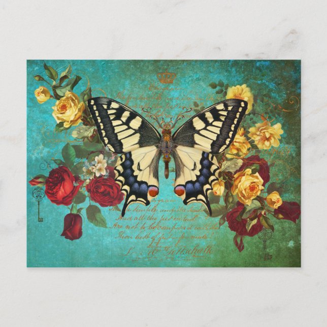 Carte Postale Papillon en Rose (Devant)
