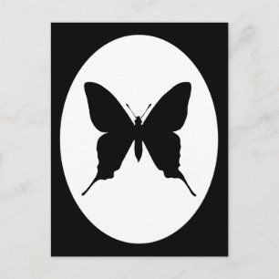 Carte Postale Papillon en silhouette cadre ovale noir et blanc