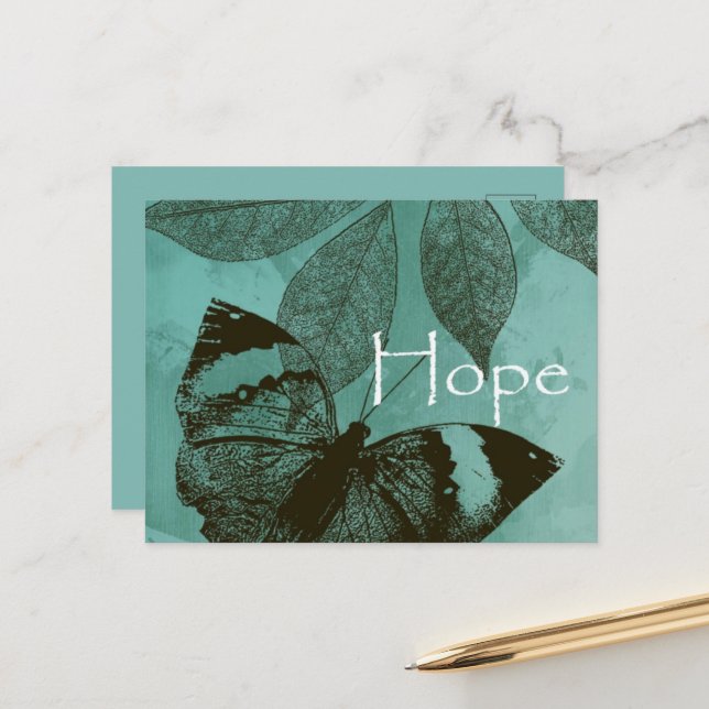 Carte Postale Papillon Espoir Inspiration Vert (Devant/Arrière en situation)
