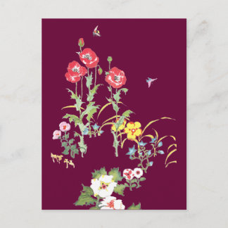 Carte Postale Papillon et abeille dans le jardin du pavot