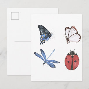 Carte Postale Papillon et insectes à l'aquarelle