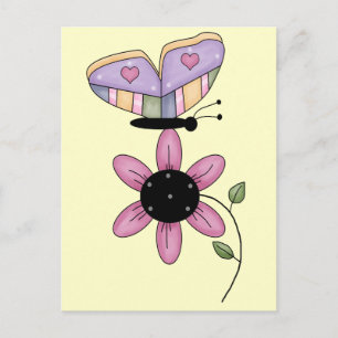 Carte Postale Papillon Et Marguerite Rose