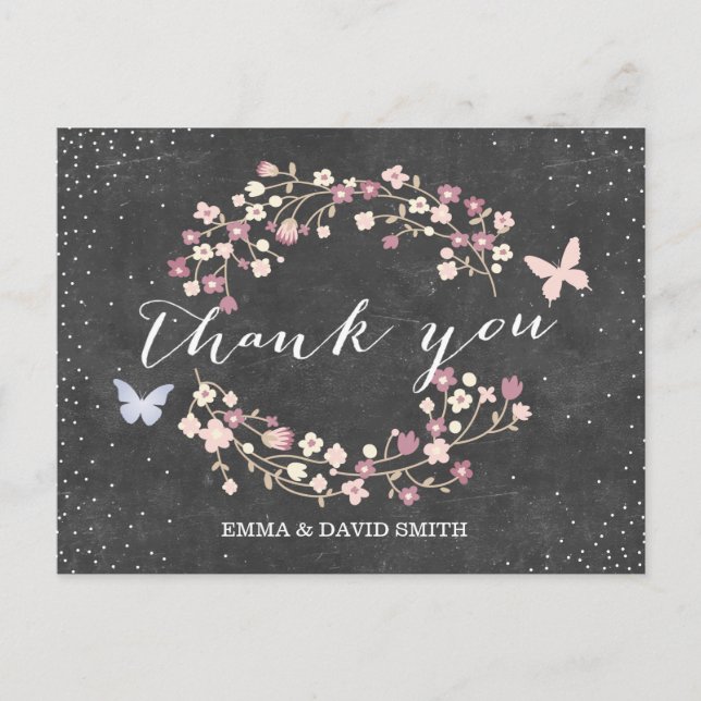 Carte Postale Papillon et Merci Fleurs vintages (Devant)