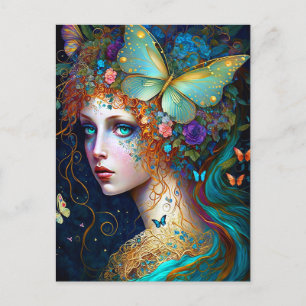 Carte Postale Papillon Fairy Elf Lady Imaginaire Art