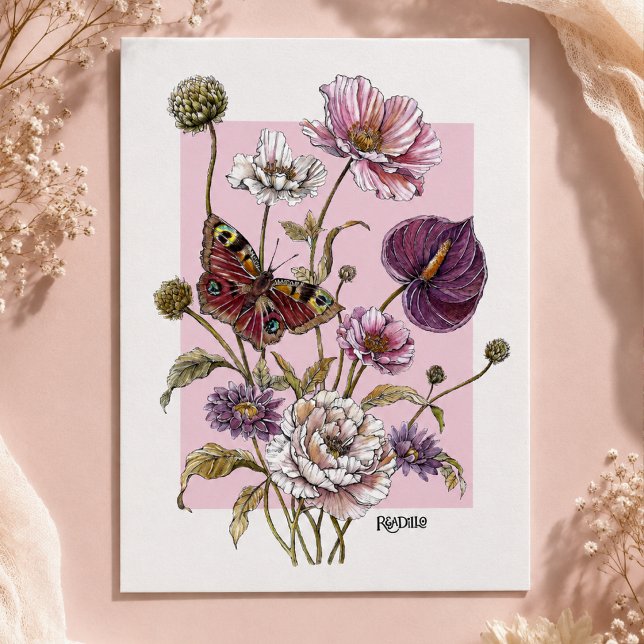 Carte Postale Papillon Fantaisiste et Illustration Botanique (Créateur téléchargé)