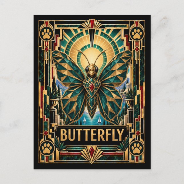 Carte Postale Papillon, faune Art déco (Devant)