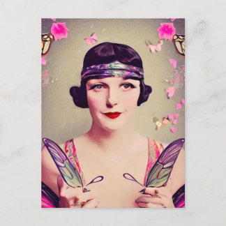 Carte Postale Papillon Flapper Art Déco Surréaliste