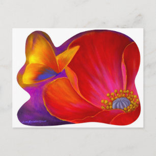 Carte Postale Papillon Fleur de Pavot Rose - Multi