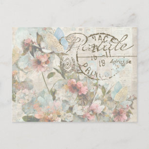 Carte Postale Papillon Fleur Shabby Collage Postale Français