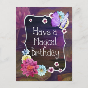 Carte Postale Papillon floral coloré Avoir un Anniversaire Magiq