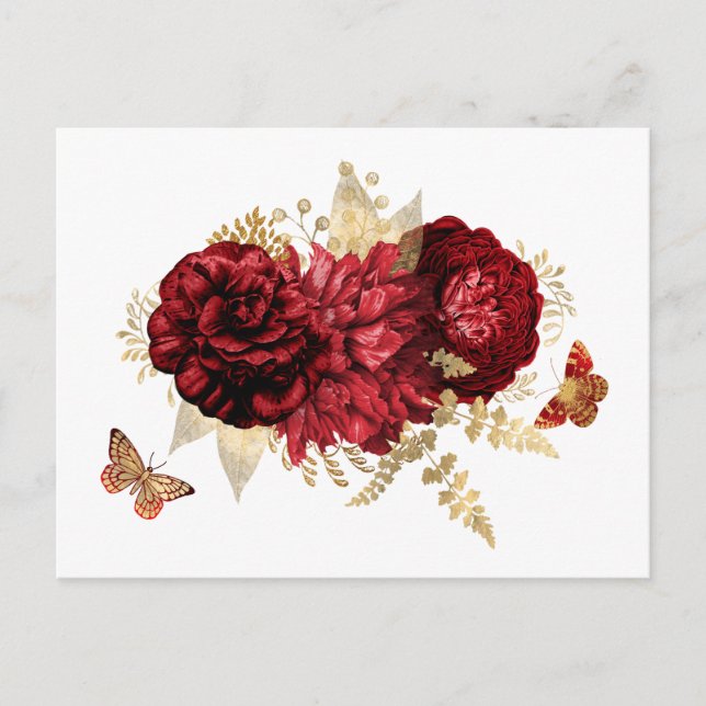 Carte Postale Papillon floral d'or rouge rose (Devant)