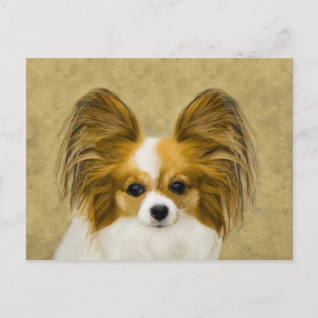 Carte Postale Papillon (Hound Tri) Peinture - Art Chien original (Devant)