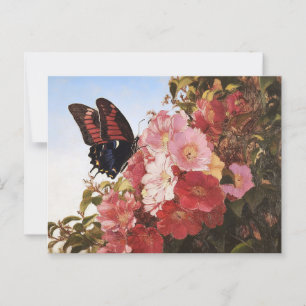 Carte Postale Papillon impressionniste et fleurs roses