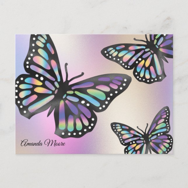 Carte Postale Papillon monarque ailes en feuille holographique (Devant)