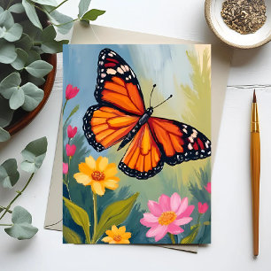 Carte Postale Papillon Monarque Fleur Peinture Aquarelle