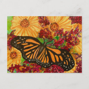 Carte Postale Papillon monarque Tournesol Milkweed Aquarelle