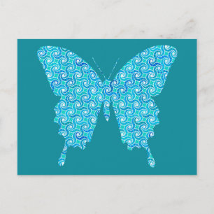 Carte Postale Papillon, motif en bleu, turquoise, blanc