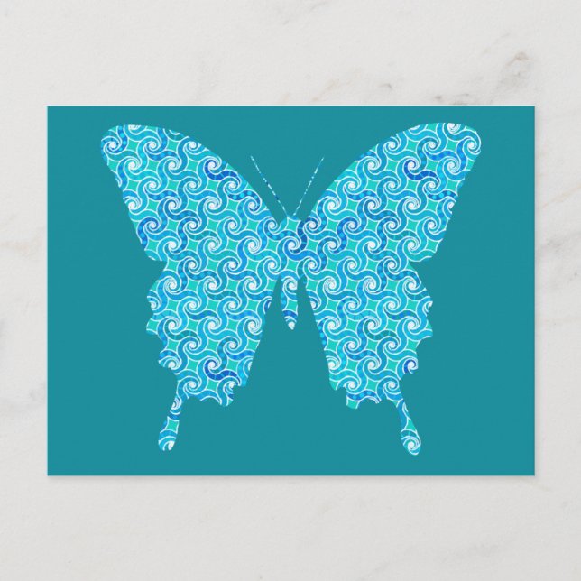 Carte Postale Papillon, motif en bleu, turquoise, blanc (Devant)