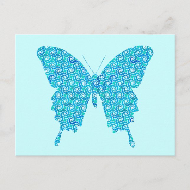 Carte Postale Papillon, motif en bleu, turquoise, blanc (Devant)