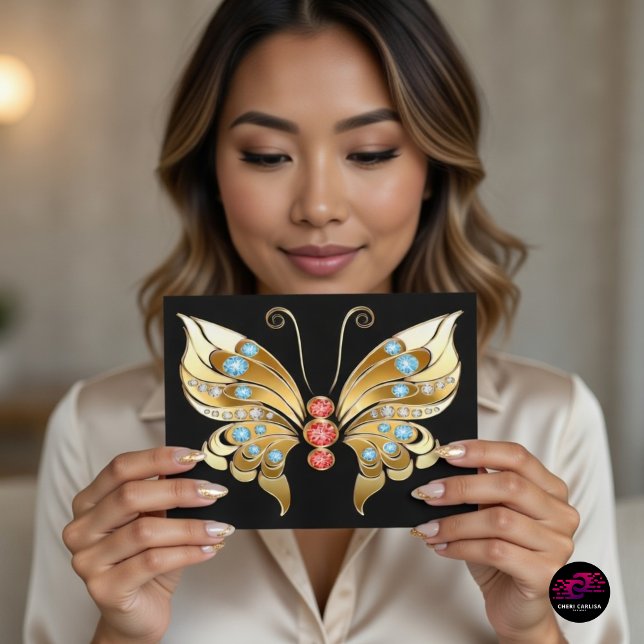 Carte Postale Papillon orné d'or (Gold jeweled butterfly postcard that makes every message unforgettable ✨🦋)