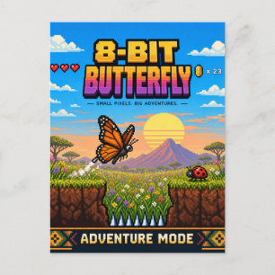 Carte Postale Papillon, Rétro Pixel Art 8-Bit