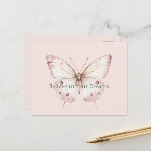 Carte Postale Papillon Rose Pâle Croire en les Rêves