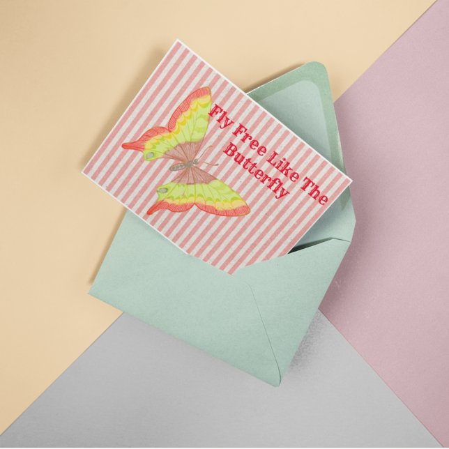 Carte Postale Papillon rouge jaune vert vintage rétro (Créateur téléchargé)