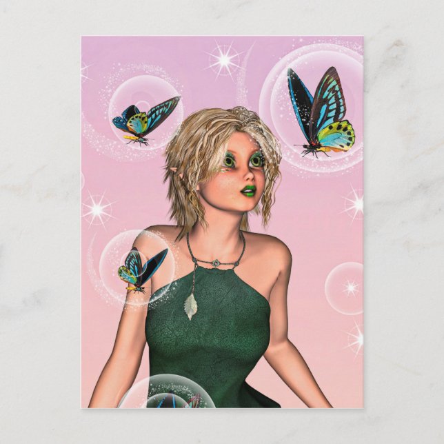 Carte Postale Papillon scintillant Fée Fantaisie Art (Devant)