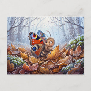Carte Postale Papillon se reposant dans les feuilles d'automne a