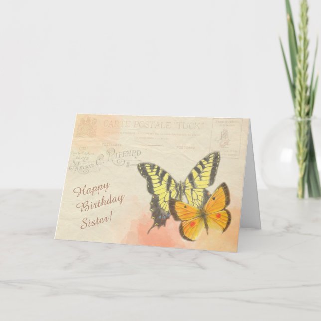 Carte postale Papillon Soeur voeux d'anniversaire (Devant)