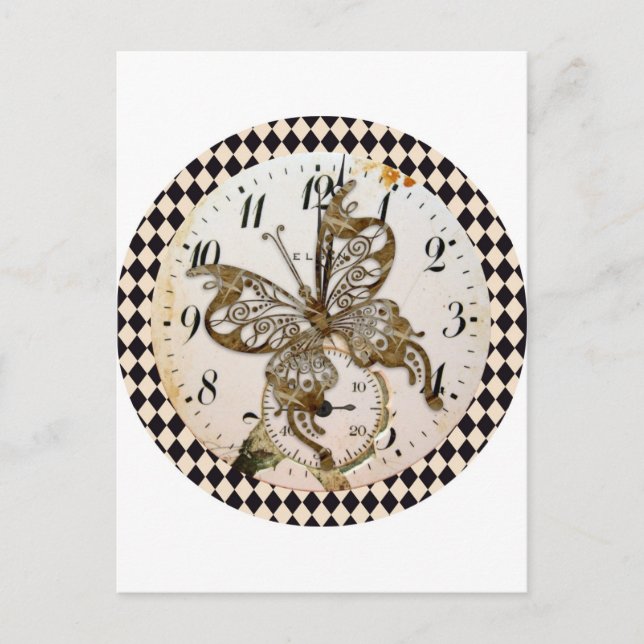 Carte Postale Papillon Steampunk Rond (Devant)