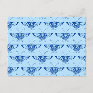 Carte Postale Papillon stylisé Deco - bleu cobalt et bleu pâle