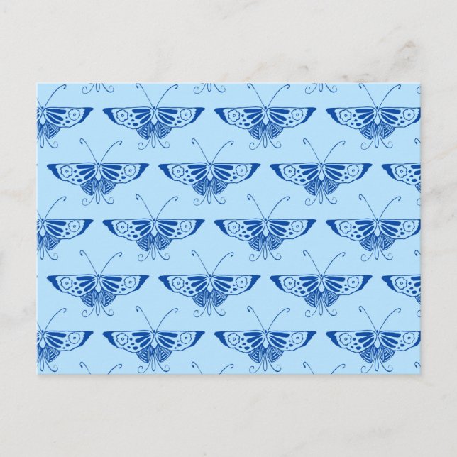 Carte Postale Papillon stylisé Deco - bleu cobalt et bleu pâle (Devant)