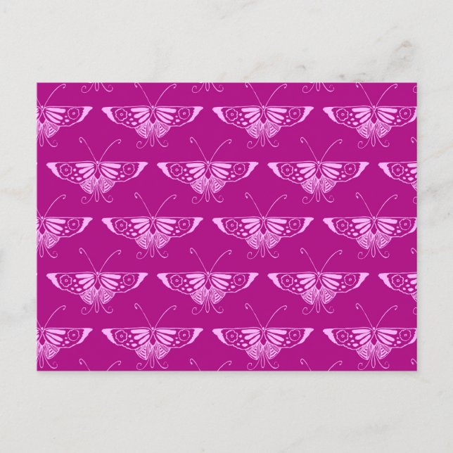 Carte Postale Papillon stylisé Déco - magenta et rose (Devant)